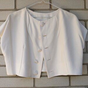 Vintage 60s Off-White Bolero Dress Jacket 42"B Rockabilly Formal Crepe Chiffon
